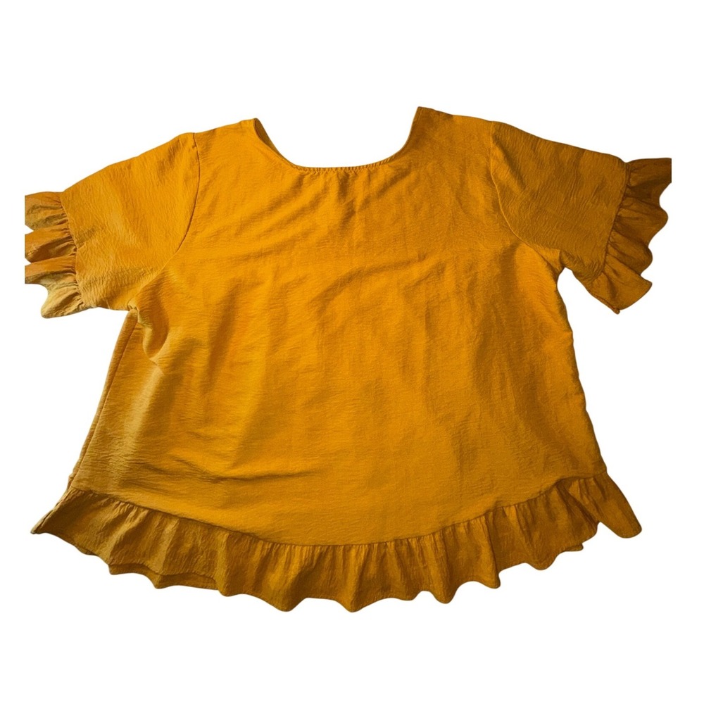 Mustard Yellow Ruffle Babydoll Top Short Sleeve Textured Blouse Plus Size 4XL